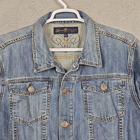 Seven 7 Jean Denim Jacket Blue Button Front Size 2XL - Picture 2 of 13